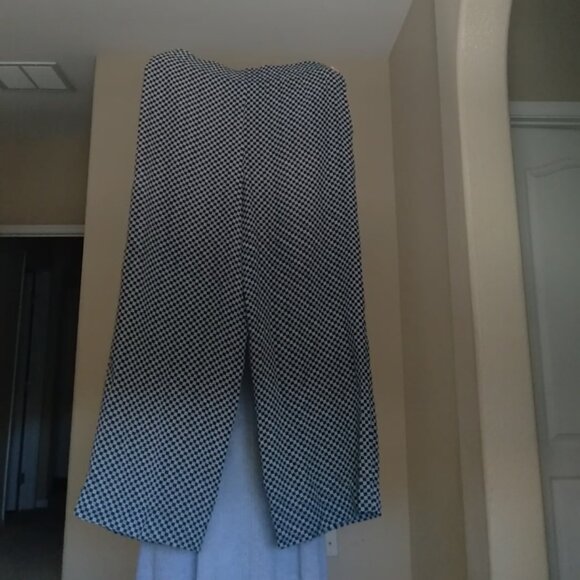 Vintage Emanuel Ungaro 100% Silk Dark Navy Checkered Wide Leg Pants - Picture 2 of 4